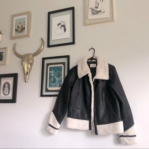 Sherpa Lined Black Faux Leather Jacket